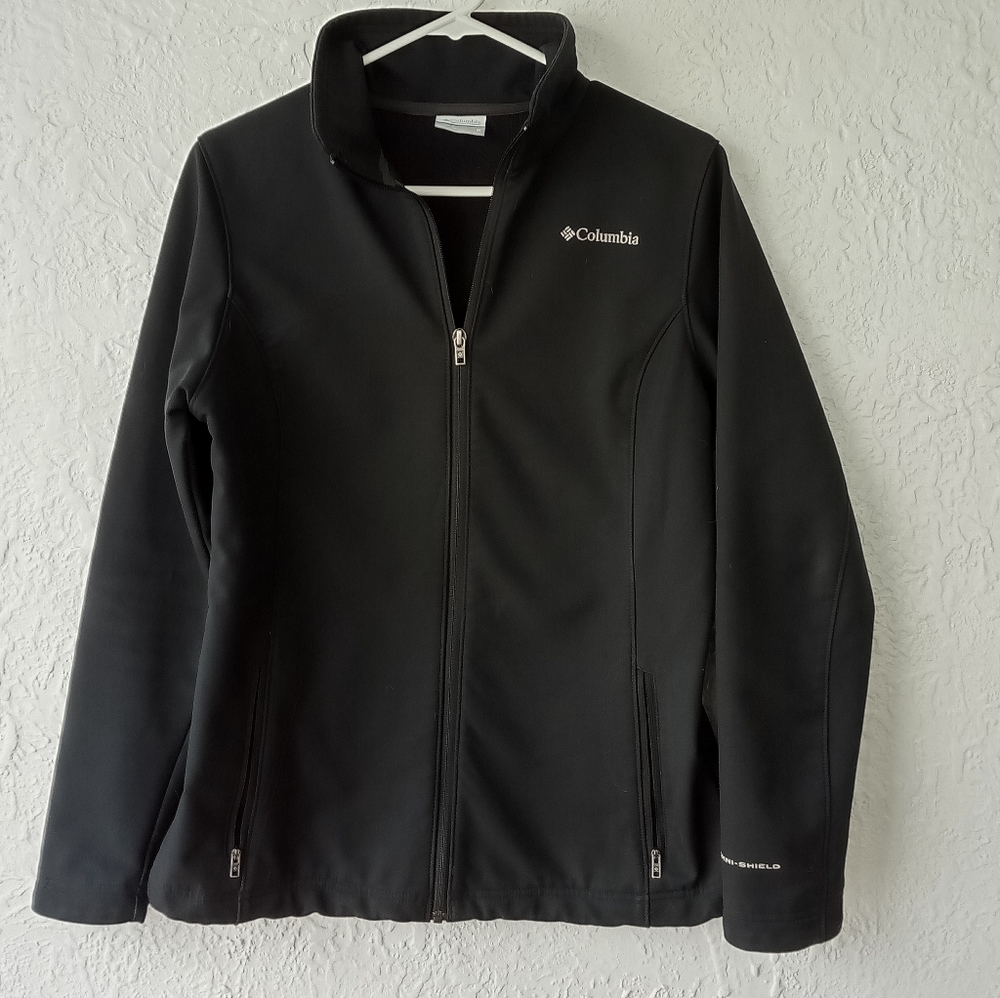 Columbia OMNI-SHIELD Black Women's Sz Med Lightweight Jacket Zip Front Zip Pkts☺